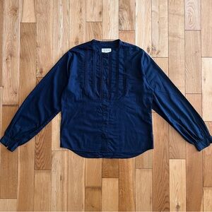 Tecovas Womens Navy Blue Button Up Long Sleeve Shirt Pintuck Detail Size Medium
